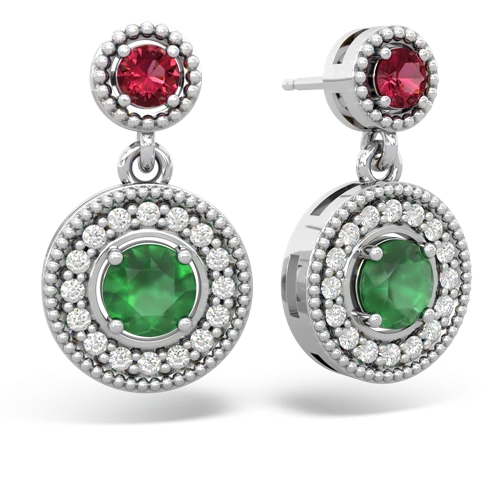 lab ruby-emerald halo earrings