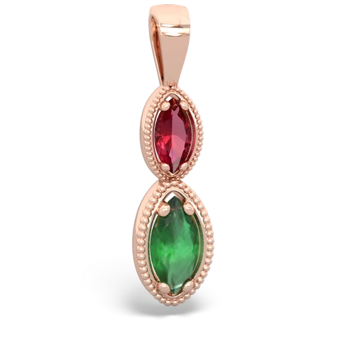 Lab Ruby Lab Created Ruby with Genuine Emerald Antique-style Halo pendant Pendant