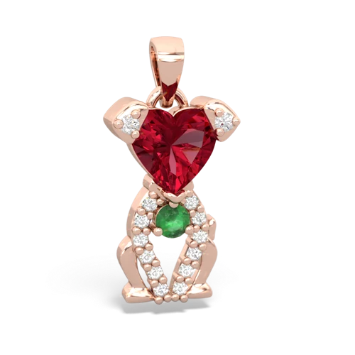 Lab Ruby Lab Created Ruby with Genuine Emerald Puppy Love pendant Pendant