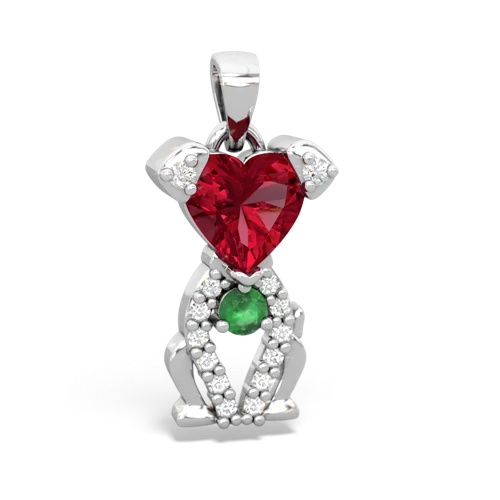 lab ruby-emerald birthstone puppy pendant