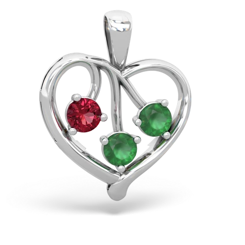 Lab Ruby Lab Created Ruby with Genuine Emerald and  Glowing Heart pendant Pendant