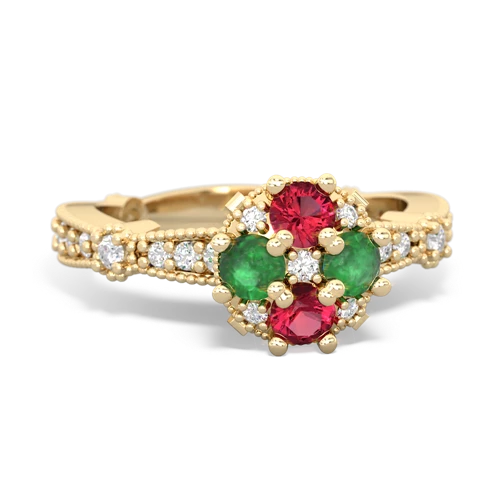 Lab Ruby Lab Created Ruby with Genuine Emerald Milgrain Antique Style ring Ring
