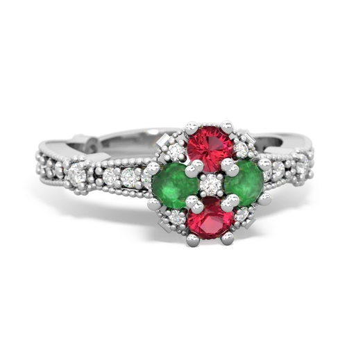 lab ruby-emerald art deco engagement ring