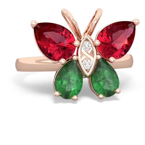 lab ruby-emerald butterfly ring