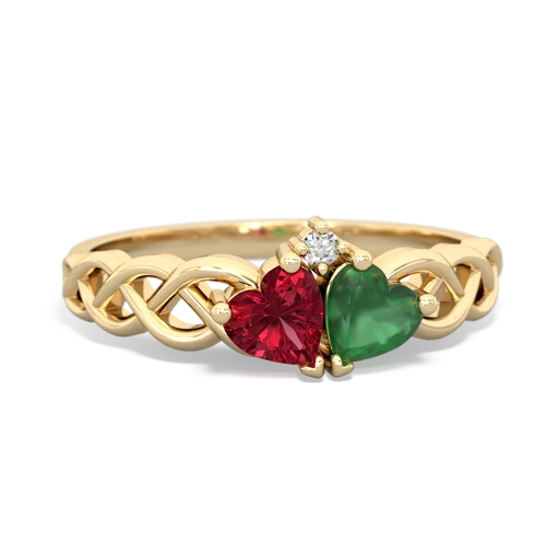 Lab Ruby Lab Created Ruby with Genuine Emerald Heart to Heart Braid ring Ring