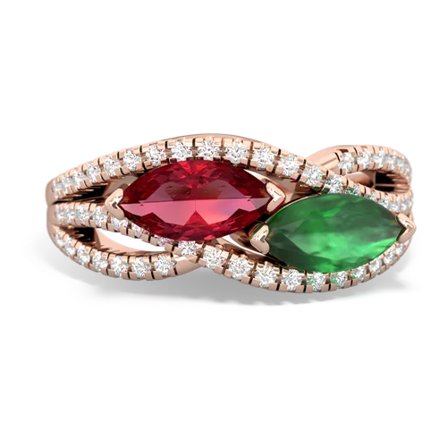 Lab Ruby Lab Created Ruby with Genuine Emerald Diamond Rivers ring Ring