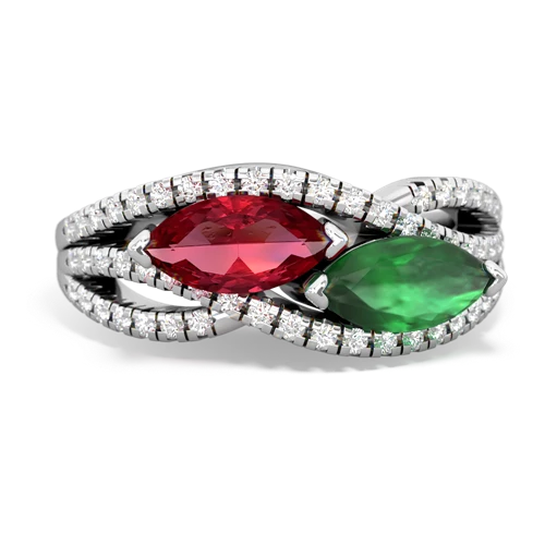 lab ruby-emerald double heart ring