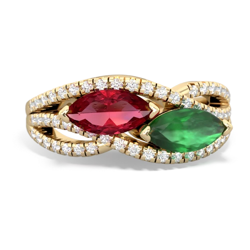 lab ruby-emerald double heart ring