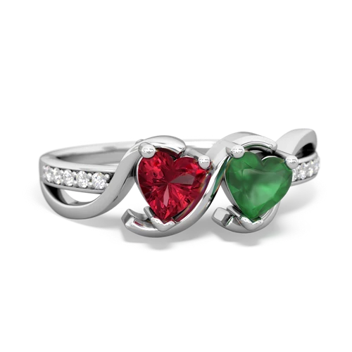 Lab Ruby Lab Created Ruby with Genuine Emerald Side by Side ring Ring