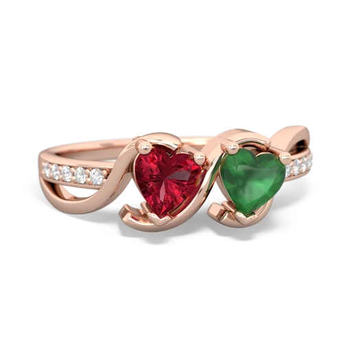 lab ruby-emerald double heart ring