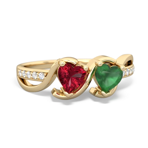 lab ruby-emerald double heart ring