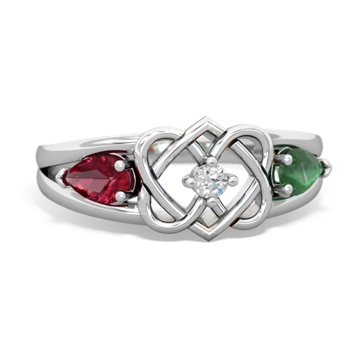 lab ruby-emerald double heart ring