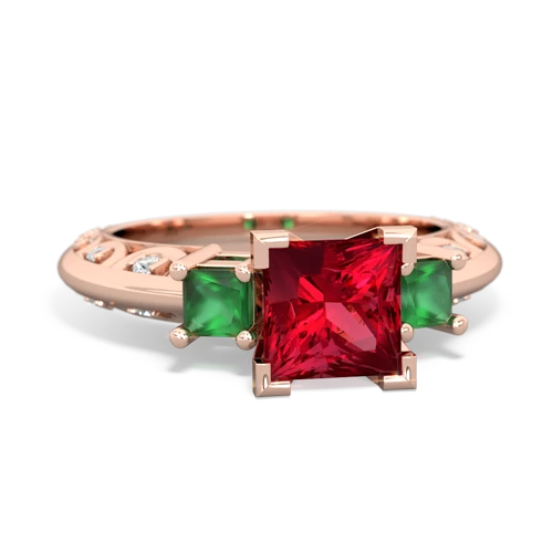 Lab Ruby Lab Created Ruby with Genuine Emerald and  Art Deco ring Ring
