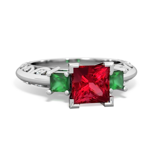 Lab Ruby Lab Created Ruby with Genuine Emerald and Genuine White Topaz Art Deco ring Ring