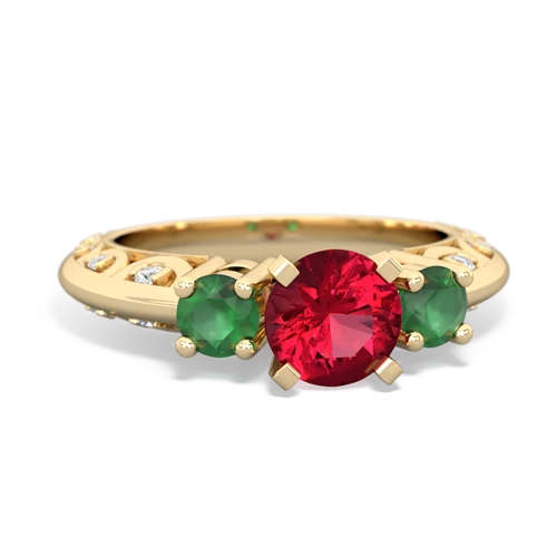 Lab Ruby Lab Created Ruby with Genuine Emerald Art Deco ring Ring