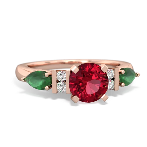 Lab Ruby Lab Created Ruby with Genuine Emerald and  Engagement ring Ring