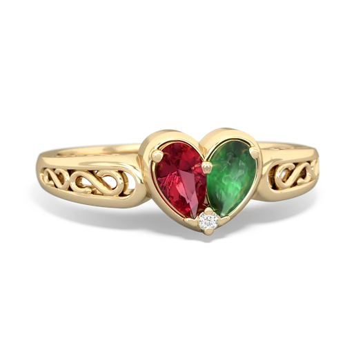 Lab Ruby Lab Created Ruby with Genuine Emerald filligree Heart ring Ring