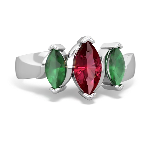 Lab Ruby Lab Created Ruby with Genuine Emerald and Genuine White Topaz Three Peeks ring Ring