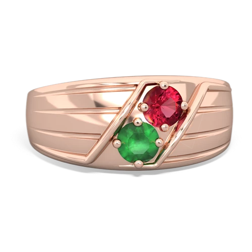 Lab Ruby Lab Created Ruby with Genuine Emerald Art Deco Men's ring Ring