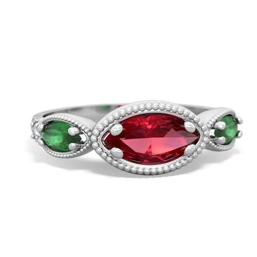 Lab Created Ruby with Genuine Emerald and Genuine Tanzanite Antique Style Keepsake ring
