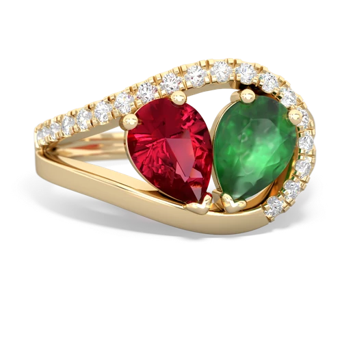Lab Ruby Lab Created Ruby with Genuine Emerald Nestled Heart Keepsake ring Ring