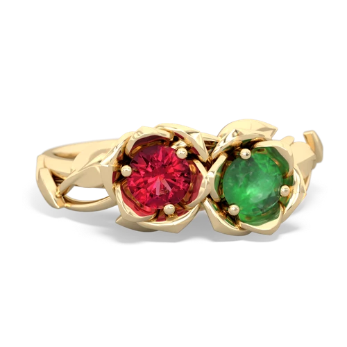Lab Ruby Lab Created Ruby with Genuine Emerald Rose Garden ring Ring