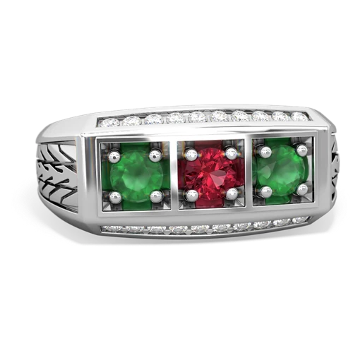 lab ruby-emerald three stone ring