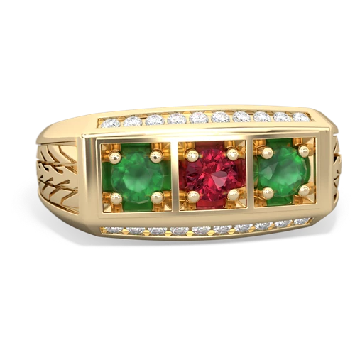 lab ruby-emerald three stone ring