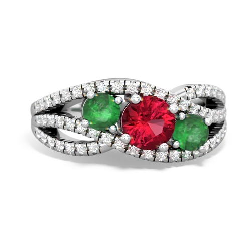 lab ruby-emerald three stone pave ring