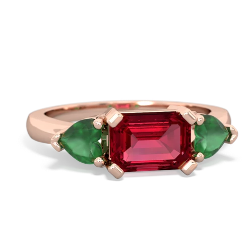 Lab Created Ruby with Genuine Emerald and Genuine Tanzanite Three Stone ring