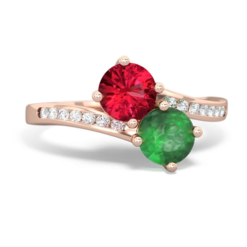 Lab Ruby Lab Created Ruby with Genuine Emerald Keepsake Two Stone ring Ring