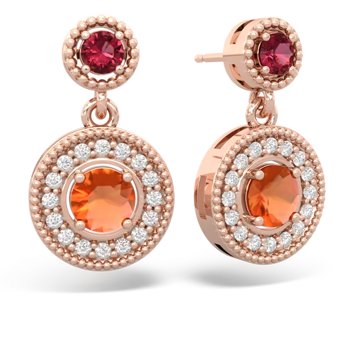 Lab Ruby Lab Created Ruby with Genuine Fire Opal Halo Dangle earrings Earrings