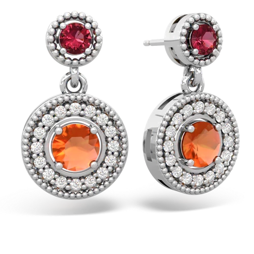 Lab Ruby Lab Created Ruby with Genuine Fire Opal Halo Dangle earrings Earrings