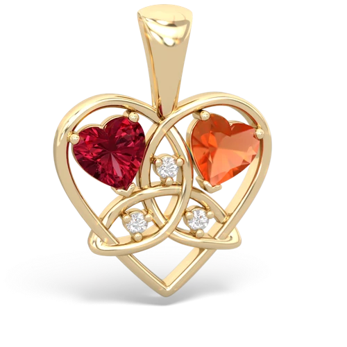 Lab Ruby Lab Created Ruby with Genuine Fire Opal Celtic Trinity Heart pendant Pendant