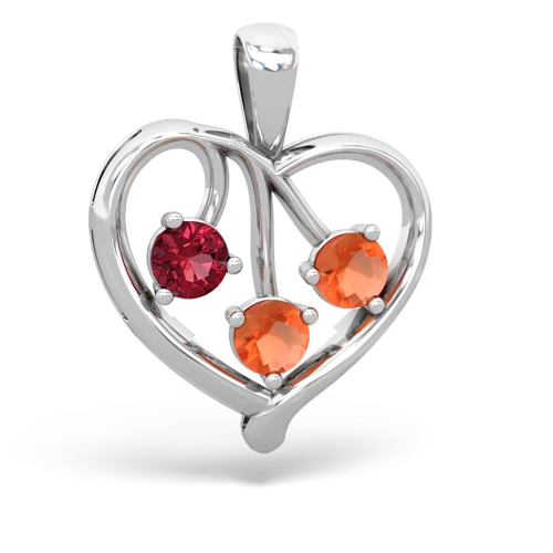 Lab Ruby Lab Created Ruby with Genuine Fire Opal and Genuine Fire Opal Glowing Heart pendant Pendant