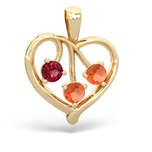 Lab Ruby Lab Created Ruby with Genuine Fire Opal and  Glowing Heart pendant Pendant