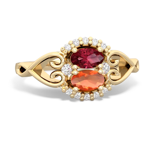 Lab Ruby Lab Created Ruby with Genuine Fire Opal Love Nest ring Ring