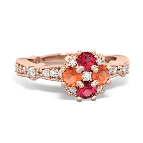 Lab Ruby Lab Created Ruby with Genuine Fire Opal Milgrain Antique Style ring Ring