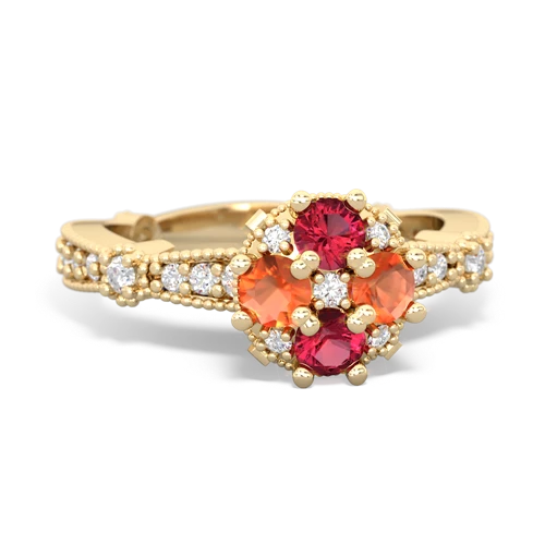 Lab Ruby Lab Created Ruby with Genuine Fire Opal Milgrain Antique Style ring Ring