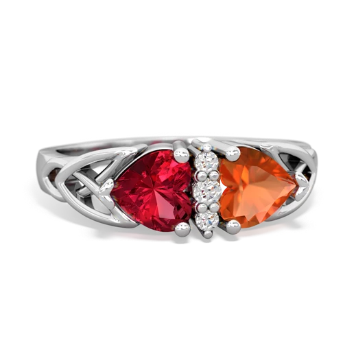 Lab Ruby Lab Created Ruby with Genuine Fire Opal Celtic Trinity Knot ring Ring