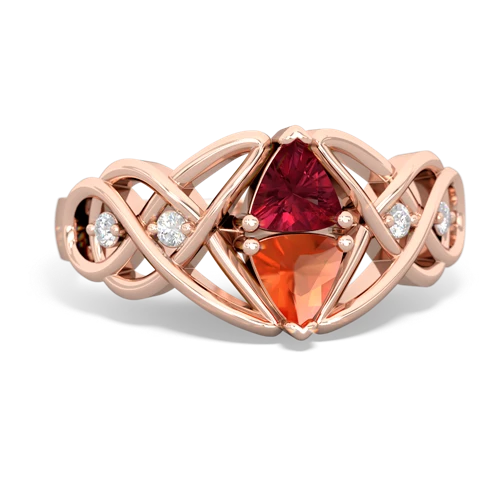 Lab Ruby Lab Created Ruby with Genuine Fire Opal Keepsake Celtic Knot ring Ring