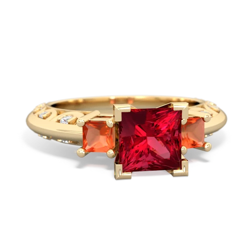 Lab Ruby Lab Created Ruby with Genuine Fire Opal and  Art Deco ring Ring