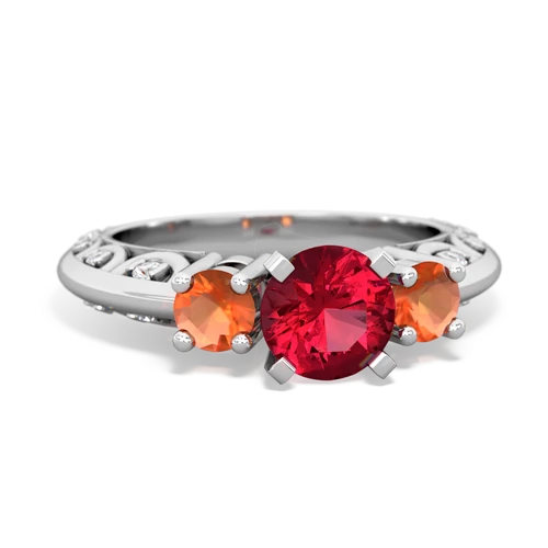 Lab Ruby Lab Created Ruby with Genuine Fire Opal Art Deco ring Ring