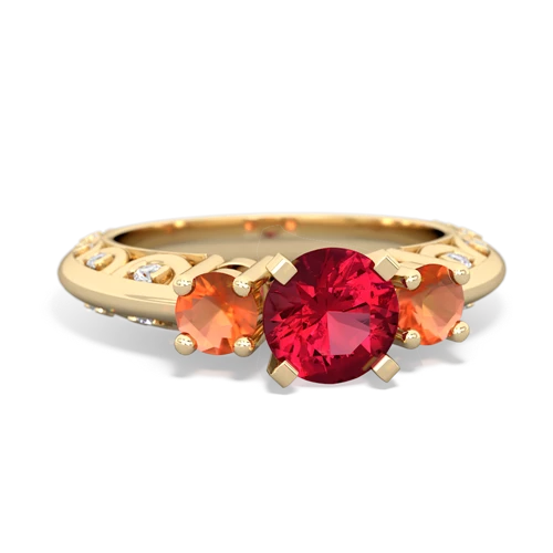 Lab Ruby Lab Created Ruby with Genuine Fire Opal Art Deco ring Ring
