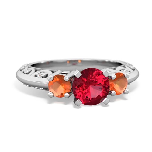 lab ruby-fire opal engagement ring