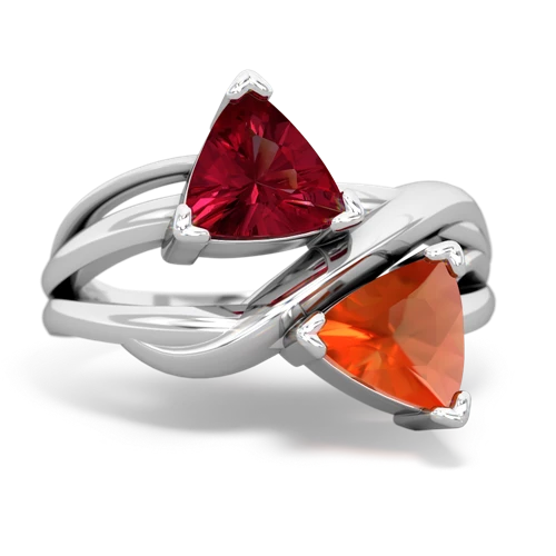 Lab Ruby Lab Created Ruby with Genuine Fire Opal Split Band Swirl ring Ring
