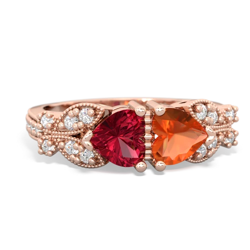 Lab Ruby Lab Created Ruby with Genuine Fire Opal Diamond Butterflies ring Ring