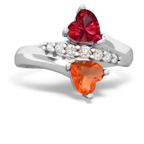 Lab Ruby Lab Created Ruby with Genuine Fire Opal Heart to Heart Bypass ring Ring