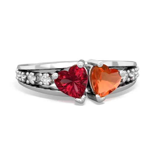 Lab Ruby Lab Created Ruby with Genuine Fire Opal Heart to Heart ring Ring
