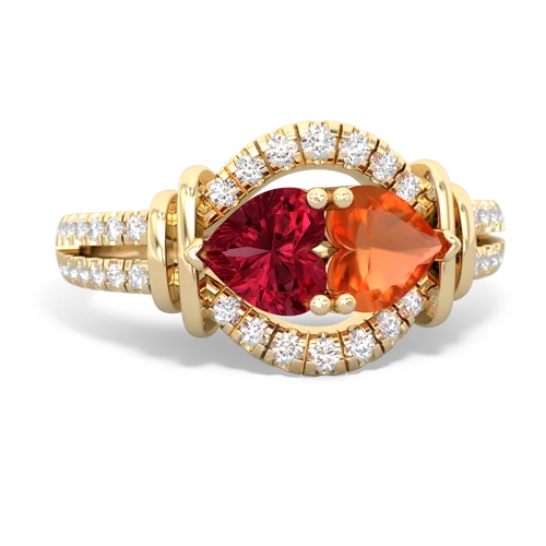 Lab Ruby Lab Created Ruby with Genuine Fire Opal Art-Deco Keepsake ring Ring
